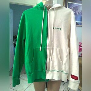 AWESOME CHNGE Two-Tone Green & Cream Zip-Up JACKET W/ HOODIE